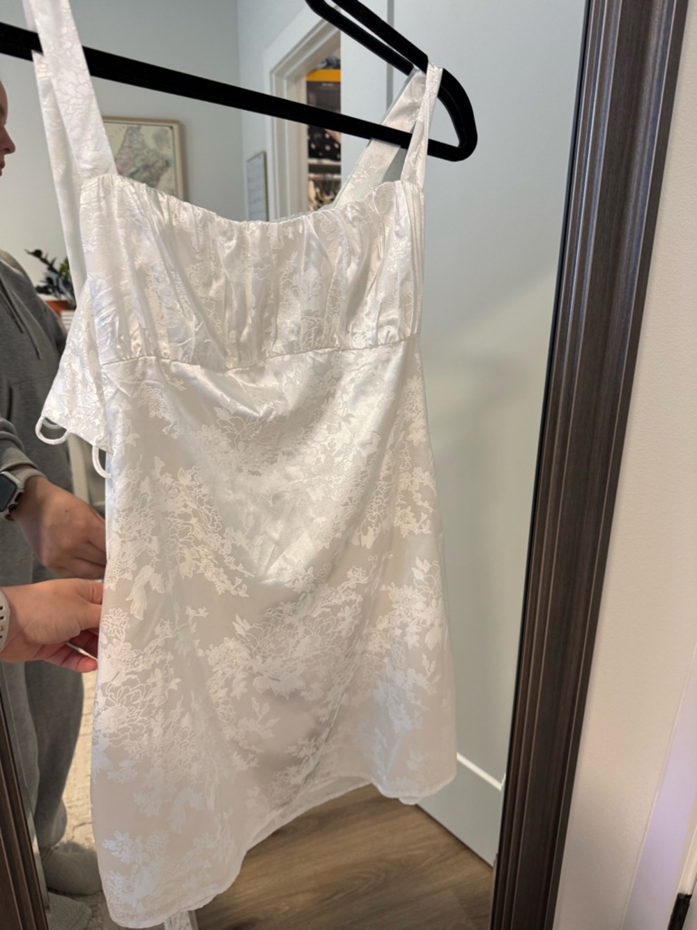 Lulu's White Floral Jacquard Satin Slip Dress